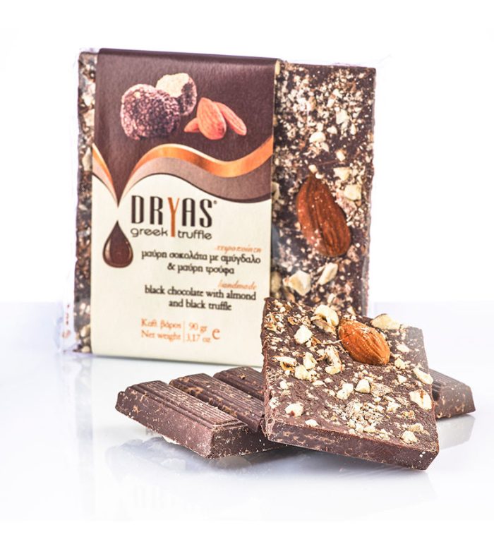 Βιολογική μαύρη σοκολάτα με αμύγδαλο και μαύρη τρούφα 95γρ -Dryas- - Image 1