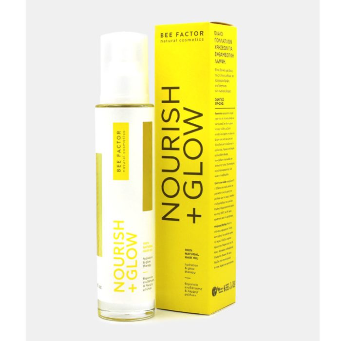 NOURISH + GLOW / ΘΕΡΑΠΕΙΑ ΕΝΥΔΑΤΩΣΗΣ & ΛΑΜΨΗΣ ΜΑΛΛΙΩΝ – 100ML -bee factor- - Image 2